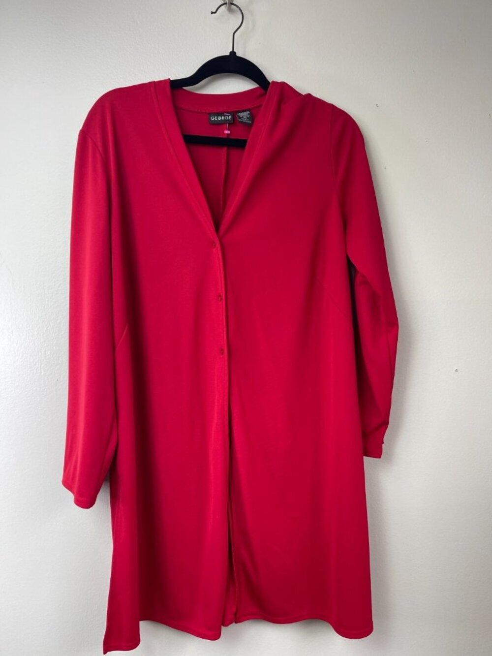 George Women’s Large Red Open Front Long Sleeve Cardigan Duster Top L